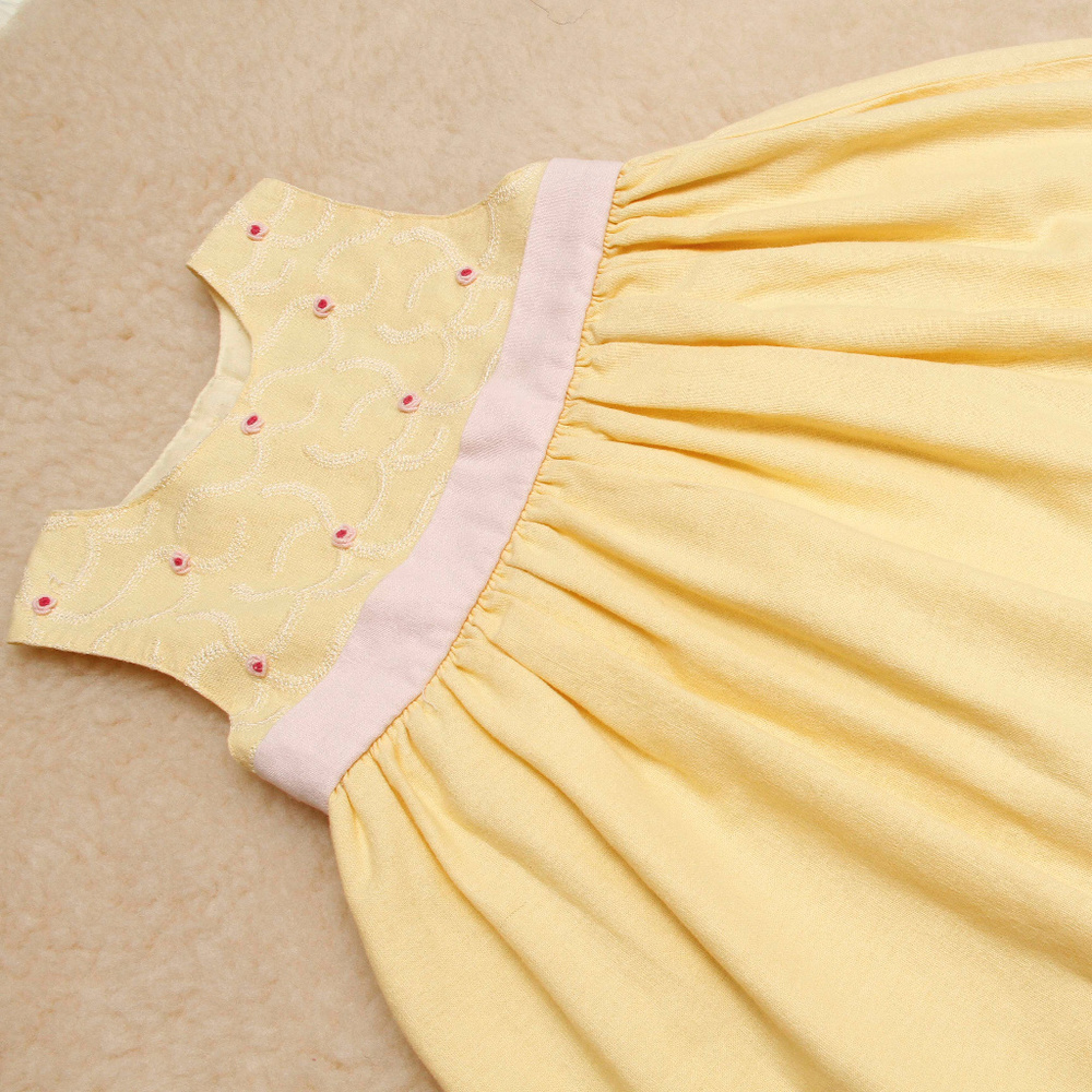 toddlers girls yellow dress with embroider flowers